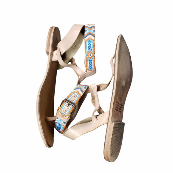Ecote Thong Flat T Strap Beaded Sandals size 6.5 AS IS No Box - Picture 3 of 8